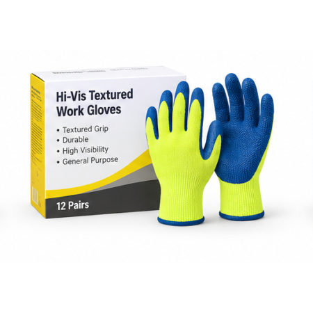 Hi-Vis Textured Blue/Yellow Work Gloves – 12 Pairs