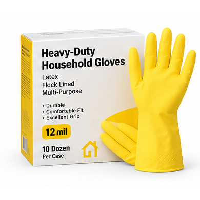 Heavy-Duty Yellow Household Gloves – 12 mil, 16 in, 10 Dozen/Case