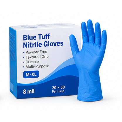 Blue Tuff Nitrile Gloves – 8 mil, 20 × 50/Case, M–XL