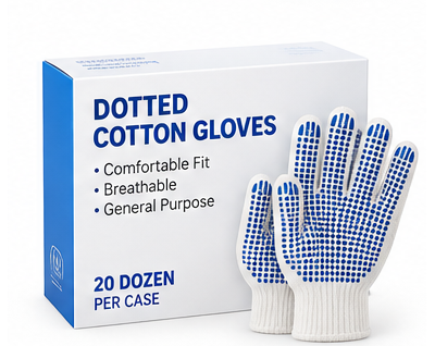 Dotted Cotton Gloves – 20 Dozen/Case, M–XL