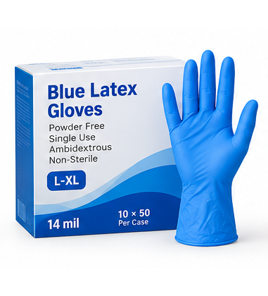 Blue Latex Gloves – 14 mil, 10 × 50/Case, L–XL