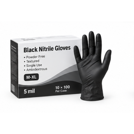 Black Nitrile Gloves – 5 mil, Powder-Free, 10 × 100/Case, M–XL