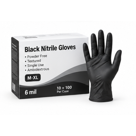 Black Nitrile Gloves – 6 mil, 10 × 100/Case, M–XL