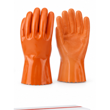 Orange PVC Waterproof Gloves – Short Cuff, 12 Pairs