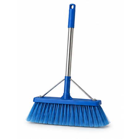 Tiger Soft-Flagged Blue Broom – 24 in, 60 in Metal Handle with Brace