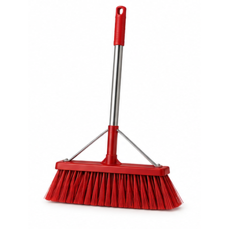 Tiger Coarse Red Street Broom – 24 in, 60 in Metal Handle with Brace