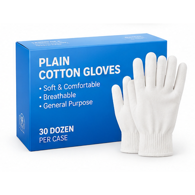 Plain Cotton Gloves – 30 Dozen/Case, M–XL