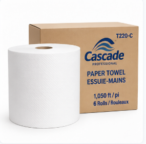 Cascade White Paper Towel – 1,050 ft, 6 Rolls/Case