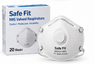 Safe Fit N95 Valved Respirators – 20/Box, 8 Boxes/Case