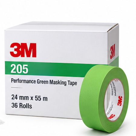 3M 205 Green Masking Tape – 24 mm × 55 m, 36 Rolls/Case