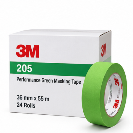 3M 205 Green Masking Tape – 36 mm × 55 m, 24 Rolls/Case