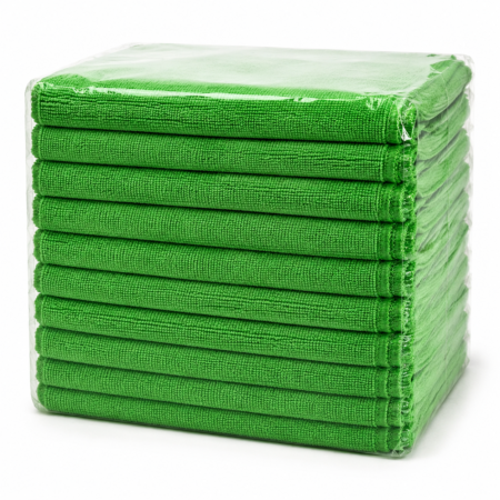 Green Microfiber Cloths – 14 × 14 in, 12-Pack, 300 GSM