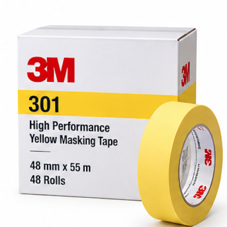 3M 301 Yellow Masking Tape – 48 mm × 55 m, 48 Rolls/Case